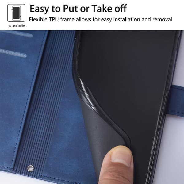 iPhone 18 Pro Max / iPhone 17 Pro Max Skal läderfodral med 3D-embossed flip design Blå