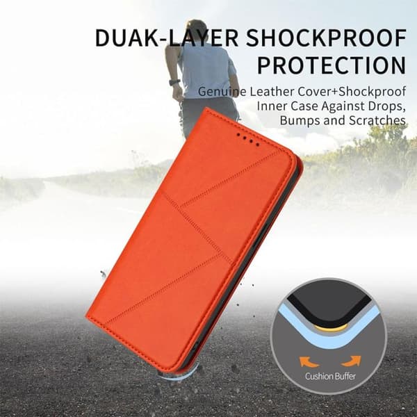 iPhone 18 Pro Max / iPhone 17 Pro Max Skal Läderfodral med Stark Magnet och Frostad Yta Orange