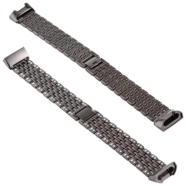 För Fitbit Charge 3 watch i rostfritt stål med diamantbeslag Black