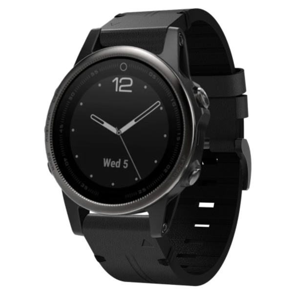 För Garmin Fenix ​​5S 20mm läder stålspänne watch Black