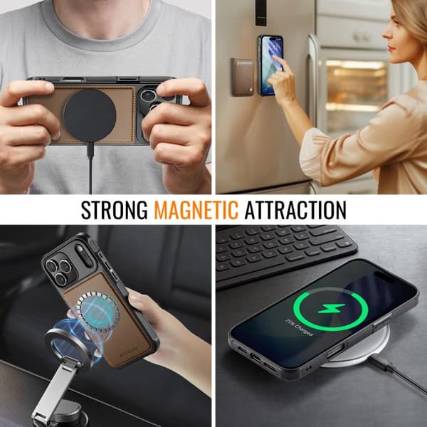 iPhone 18 Pro Max / iPhone 17 Pro Max Skal JEEHOOD Britisk Stil RFID MagSafe Kortväska PU Brun