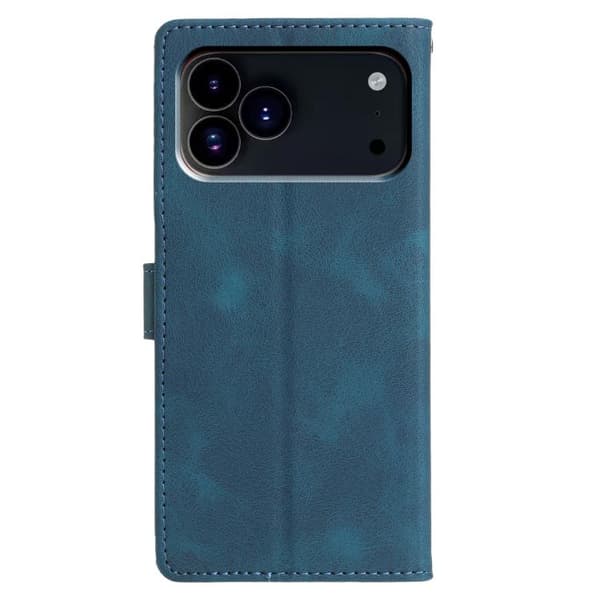 iPhone 17 Pro Trianglar Prägling Skal Läderfodral Blå