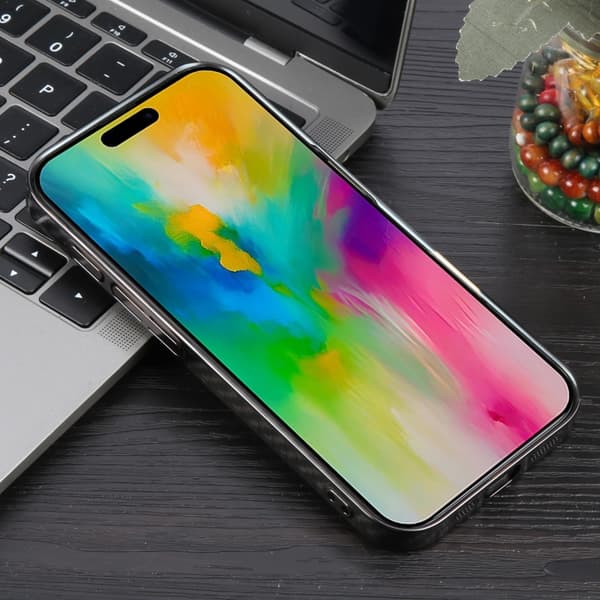 iPhone 16 Pro Max 6D Pläterad Kolfiber Klar Magsafe PC Skal Titangrå