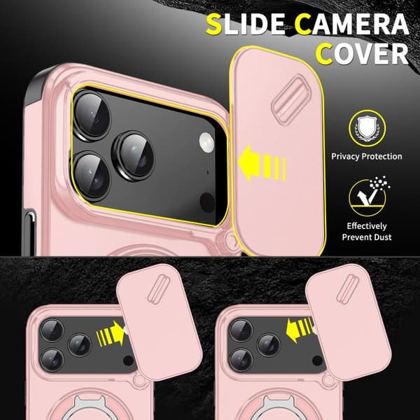 iPhone 18 Pro / iPhone 17 Pro Skal med Sliding Camshield Ring Holder Rosa