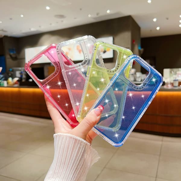iPhone 16 Pro Glitter Powder 3-i-1 TPU + PC Skal Gul