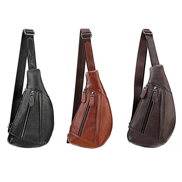 6019 Litchi Textur Äkta Läder Crossbody Bröstväska För Män Kaffe
