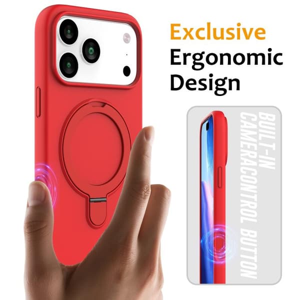 iPhone 18 Pro Max / iPhone 17 Pro Max Skal - Flytande Silikon med MagSafe Magnetisk Ringhållare Röd