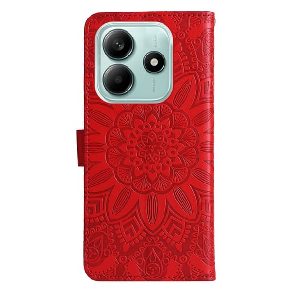 Redmi Note 14 5G - Prägad Solros Läderfodral Röd