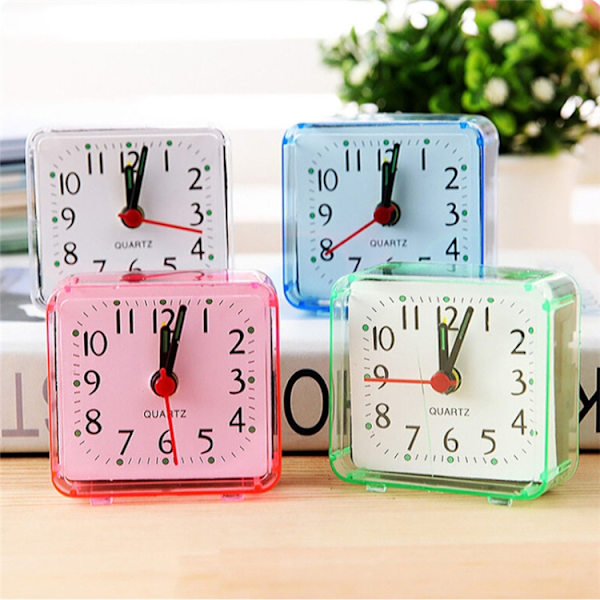 Kvadratisk väckarklocka transparent fodral kompakt digital mini sovrum sängbordskontor elektronisk klocka (rosa)
