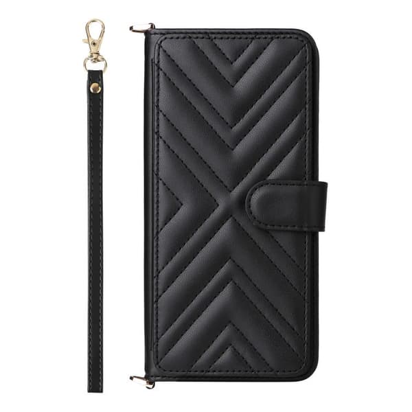 iPhone 18 Pro Max / iPhone 17 Pro Max Skal Läderfodral med Multifunktionella 6-Kortsplatser och Handledsrem Svart