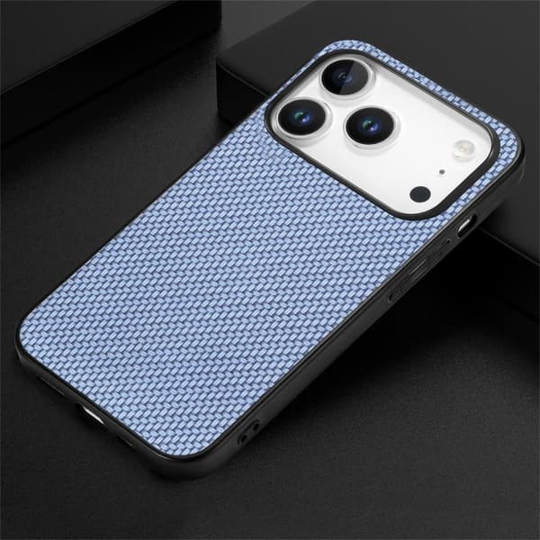 iPhone 18 Pro Max / iPhone 17 Pro Max Skal - kolfibertextur och läder Blå