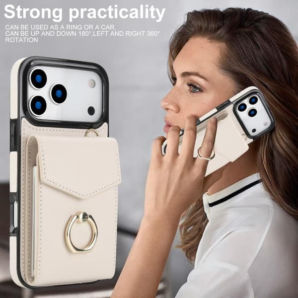 iPhone 17 Pro Skal med Ringhållare och RFID-kortfack Beige