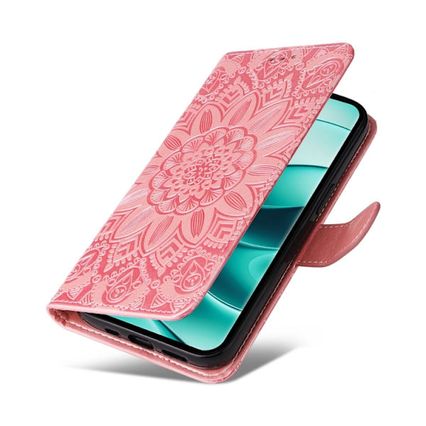 Redmi Note 14 Pro 5G / Note 14 Pro+ 5G - Prägad Solros Läderfodral Roséguld