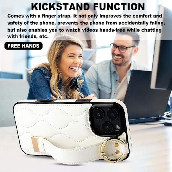iPhone 16 Pro Skal med Handledsrem - Non-slip Full Coverage PU Skydd Vit