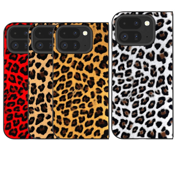 för Pixel 9 Pro Fold - Leopard Mönster Full Coverage Skal med Svart Ram Silverleopard