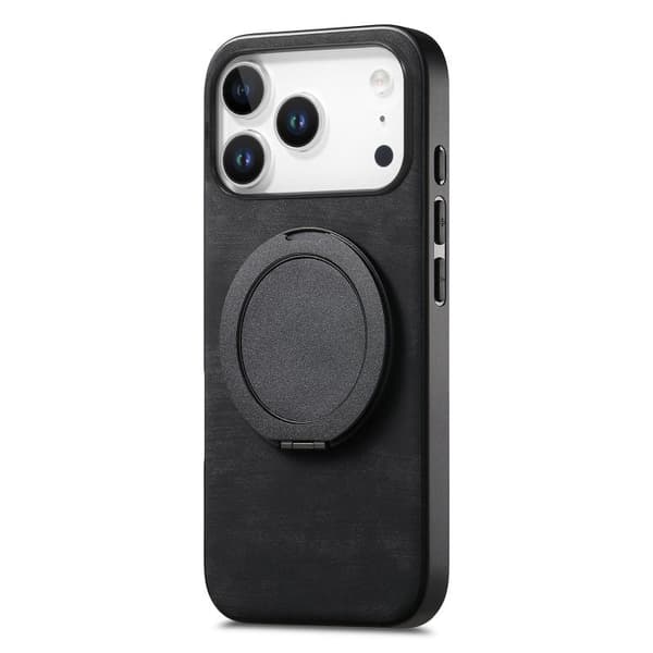 iPhone 18 Pro Max / iPhone 17 Pro Max Retro Läder Rotations Rund Skal Svart