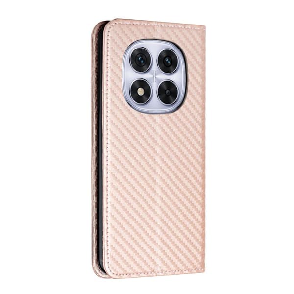 Redmi Note 14 Pro 4G - Magnetisk Flip Läderfodral med Kolfibertextur Roséguld