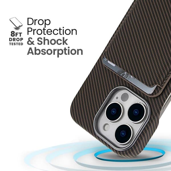 iPhone 16 Pro Max Kolfiber MagSafe Magnetisk Korthållare Skal Brun