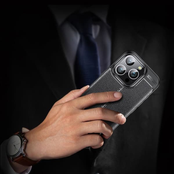 iPhone 16 Pro Max Litchi Textur Shockproof TPU Skal Blå