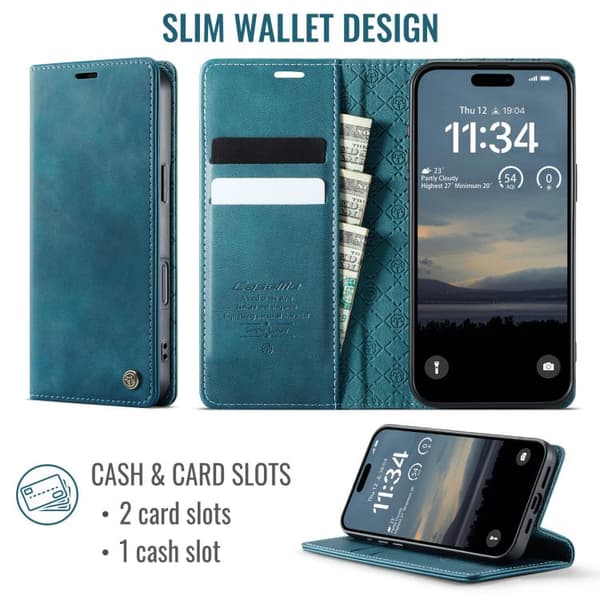 iPhone 18 Pro Max / iPhone 17 Pro Max Skal - kalvskinn med mikrofiber och RFID-skydd Grön