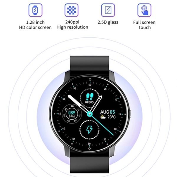 ZL02 Pulsmätare Stegräknare Smart Klocka Svart