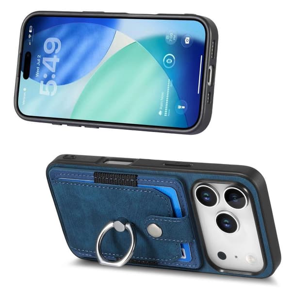 iPhone 18 Pro / iPhone 17 Pro Retro Skinnkänsla Ringkortskal Blå