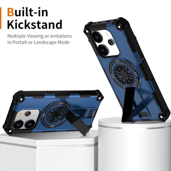 Redmi Note 14 4G - Stötsäker Kickstand Metallic Shaft MagSafe fodral Blå