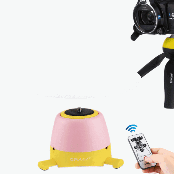 Elektroniskt 360 graders roterande panoramastativhuvud + runt bricka med fjärrkontroll för smartphones, GoPro, DSLR-kameror Gul