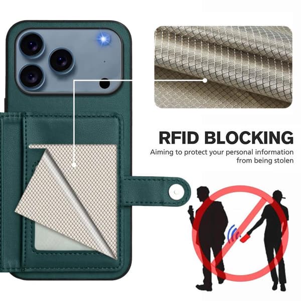 iPhone 18 Pro Max / iPhone 17 Pro Max Skal med RFID-skydd och kortfack Grön