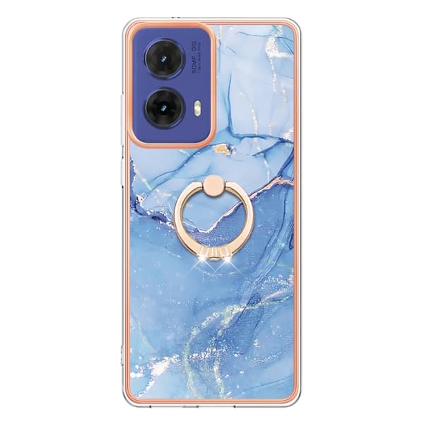 Motorola Moto G85 Skal med Elektropolerad Marmor och Dubbel-Sidig IMD Design med Ring Blå 018