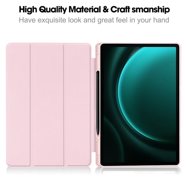 Samsung Galaxy Tab S9 FE+/S10+ Skal i TPU Smart Läder med Penna Fack - 3-Faldig Ren Färg Rosa