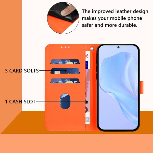 Redmi K80 / K80 Pro - Hölster i Solid Färg Läder med Lanyard Orange