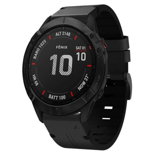 För Garmin Fenix ​​6X Sapphire 26mm Läder Stål Spänne Watch Band Black
