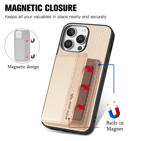 iPhone 16 Pro Max Skal Kolfiber med Magnetisk Kortficka och RFID-Skydd Kaki