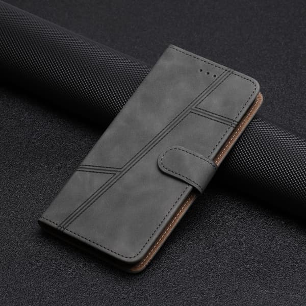 iPhone 16 Pro Max Skal Läder med Stitching - Premium Fodral för Skydd och Stil Grå
