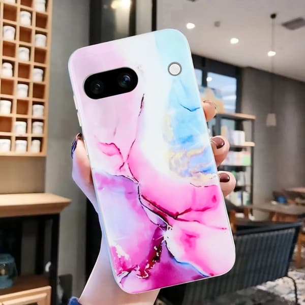 för Pixel 8A Skal med IMD Marmor Mönster i TPU - Elegant och Skyddande Mobilskydd Rosa Blå