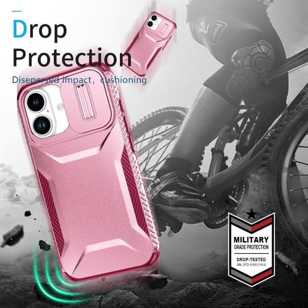 iPhone 17 Skal med Glidande Camshield Rosa + Rosröd