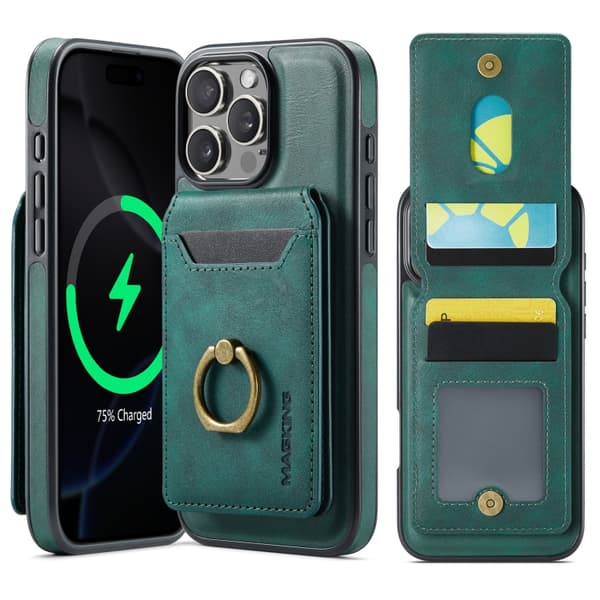 iPhone 16 Pro DG.MING K1 MagSafe Avtagbar Plånbok RFID Bakskal Grön