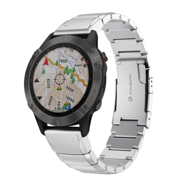 För Garmin Fenix ​​6 GPS 22mm Tortoise Shell watch i rostfritt stål Sliver