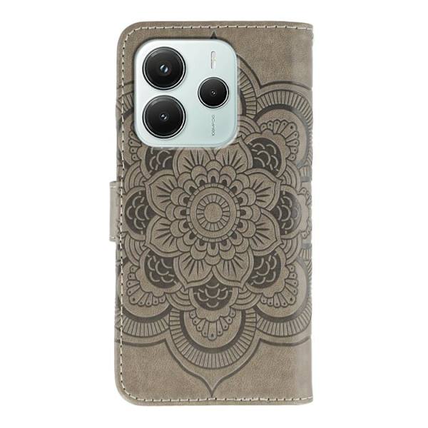 Redmi Note 14 4G - Läderfodral med Sol Mandala Prägling, Grå