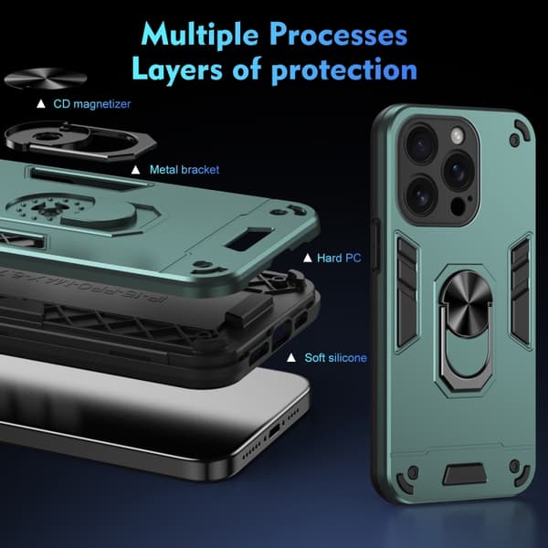 iPhone 16 Pro Max Shockproof Metallringhållare Skal Grön