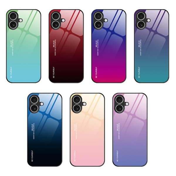 iPhone 17 Gradient Färg Glas Skal Gul Rosa