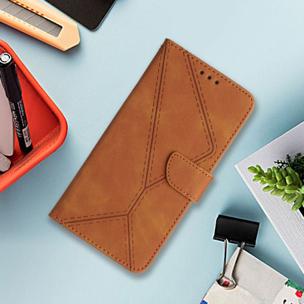 Redmi Note 14 5G - Stitchat Prägling Läderfodral Brun