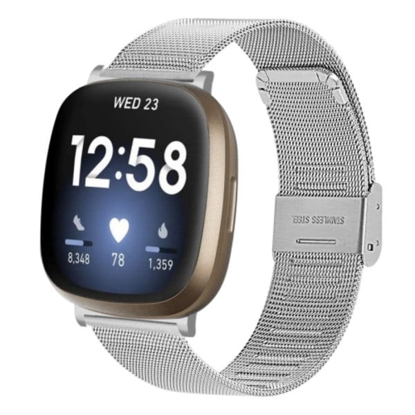 För Fitbit Versa 3 / Sense Milan Buckle Metal Watch Band Silver