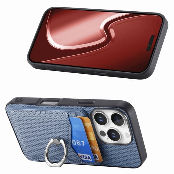iPhone 16 Pro Max Kolfiber Kortplånbok Ring Skal Blå