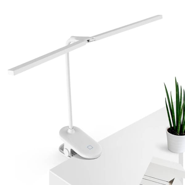 TD5 Dubbel bordslampa med USB-skrivbordsklämma, stil: Plug-in-version (vit)