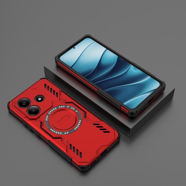 Redmi Note 14 5G - Global Butterfly Armor MagSafe Magnetisk Ring Stötsäker Mobilskal Röd