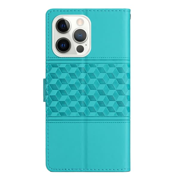 iPhone 16 Pro Max Diamond Embossed Skal Läder Fodral - Lyxigt och Elegant Design för Optimal Skydd Blå