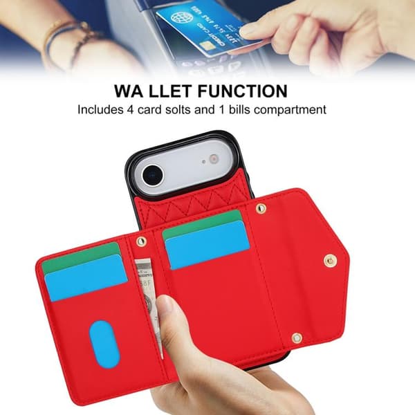 iPhone 17 Air Skal med Rhombisk Textur och Lång Rem Röd