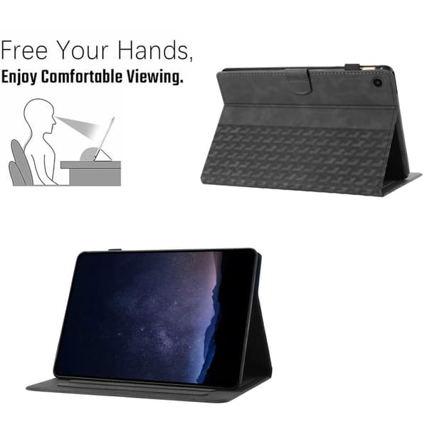 Samsung Galaxy Tab A9 / A11 Prägla Läderfodral för Surfplatta Svart